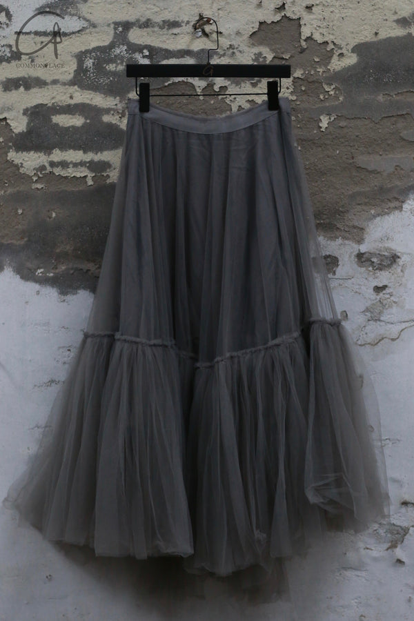 Marc Le Bihan patchwork layered skirt France Handmade MLB-2583-DUSTY GREY